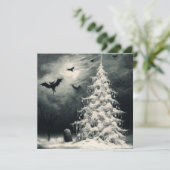 ゴシック様式のクリスマスツリーと不気味こうもりホラー シーズンカード (スタンド正面)