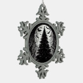 ゴシック様式のクリスマスツリーと不気味こうもりホラー スノーフレークピューターオーナメント (左)