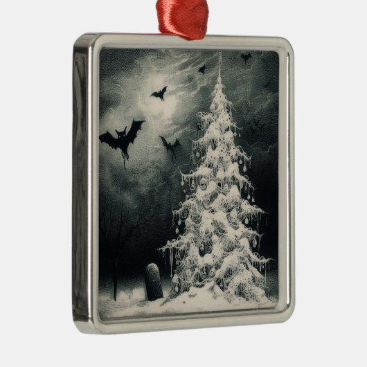 ゴシック様式のクリスマスツリーと不気味こうもりホラー メタルオーナメント (右)