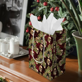 ゴシック様式のクリスマスツリースカルとライトレッド ミディアムペーパーバッグ