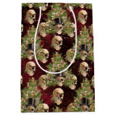 ゴシック様式のクリスマスツリースカルとライトレッド ミディアムペーパーバッグ (正面)