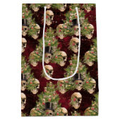 ゴシック様式のクリスマスツリースカルとライトレッド ミディアムペーパーバッグ (裏面)