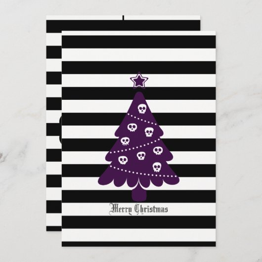 ゴシック様式のクリスマスツリーストライプとクリスマス シーズンカード (正面/裏面)