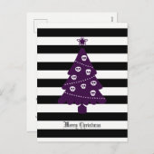 ゴシック様式のクリスマスツリーストライプとクリスマス シーズンポストカード (正面/裏面)
