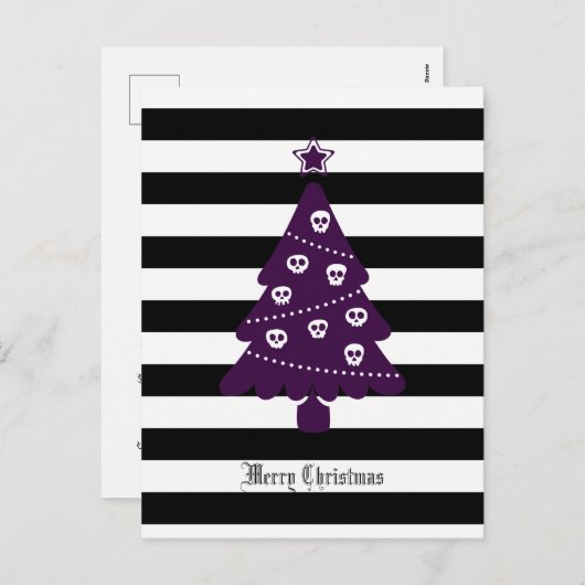 ゴシック様式のクリスマスツリーストライプとクリスマス シーズンポストカード (正面/裏面)