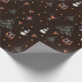 ゴシック様式のクリスマスツリー雪だるま動物 ラッピングペーパー (角)