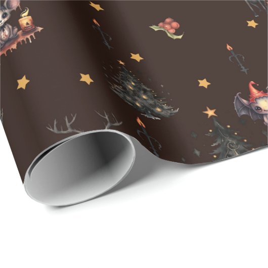 ゴシック様式のクリスマスツリー雪だるま動物 ラッピングペーパー (ロールコーナー)