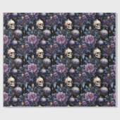 ゴシック様式のクリスマスピンク&パープルフローラスカル ラッピングペーパー (フラット)