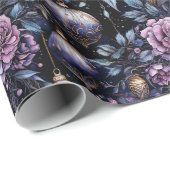 ゴシック様式のクリスマスピンク&パープルフローラスカル ラッピングペーパー (ロールコーナー)