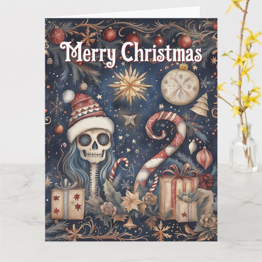 ゴシック様式のクリスマスフェスティバル不気味スカル カード (黄色い花)