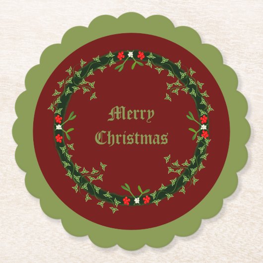 ゴシック様式のクリスマスリースカスタム ペーパーコースター (正面)