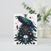 ゴシック様式のクリスマス/ユール(キリスト降誕祭)レイヴンとペンタグラムスカル ポストカード (スタンド正面)