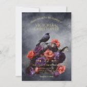 ゴシック様式のクロウバンパイアこうもりダークムーディ結婚ーズのブーケ 招待状 (正面)