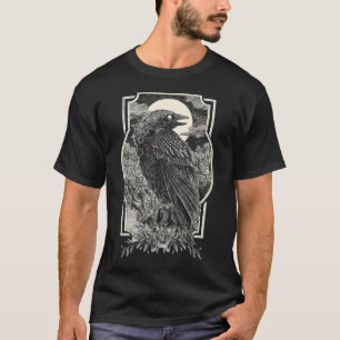 ゴシック様式のクロウ満月の夜のアートワーク素晴らし Tシャツ