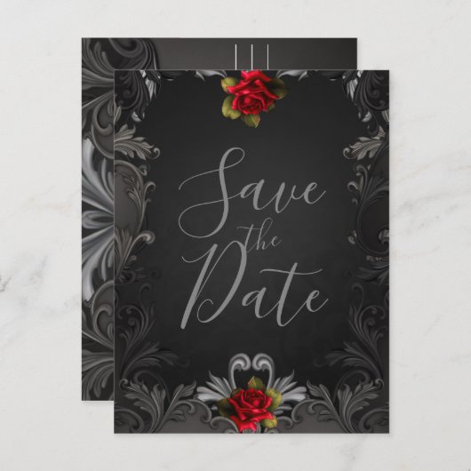 ゴシック様式のグラマー赤バラの装飾日を除く 案内ポストカード (正面/裏面)