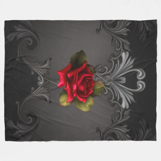 ゴシック様式のグラマー赤ローズブラック観賞用グラーム フリースブランケット (正面(横))