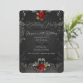 ゴシック様式のグラマー・レッド・ローズ観賞誕生日パーティー 招待状 (スタンド正面)