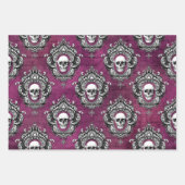 ゴシック様式のグレーと紫のスカル ラッピングペーパーシート (正面2)