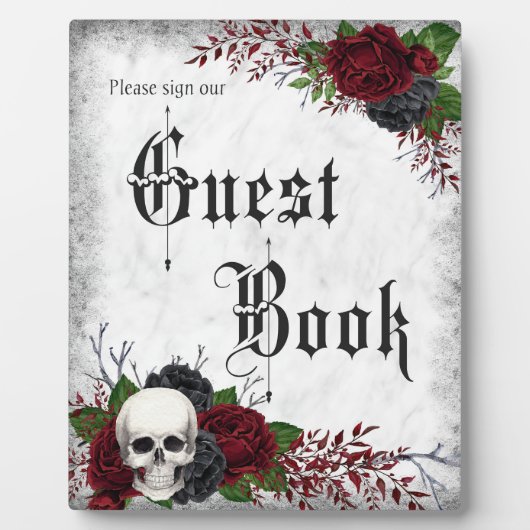 ゴシック様式のゲストブックサイン(スカルとバラ) フォトプラーク (正面)