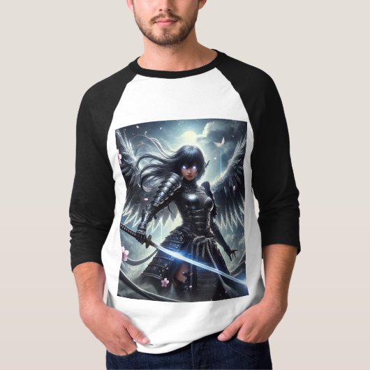 ⚔️ゴシック様式のサムライエンジェル – 影の戦士 Tシャツ (正面)