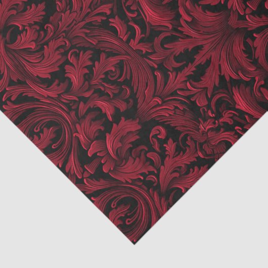 ゴシック様式のジャカードの渦巻き旋回の切り離し – 赤と黒 薄葉紙 (詳細)