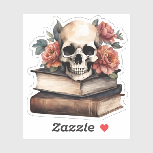 ゴシック様式のスカルで本と花を防水加工 シール (シート)