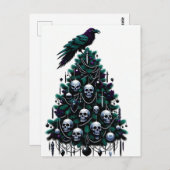 ゴシック様式のスカルとカラスのクリスマスツリー ポストカード (正面/裏面)