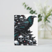 ゴシック様式のスカルとカラスのクリスマスツリー ポストカード (スタンド正面)