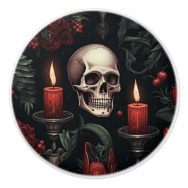 ゴシック様式のスカルとキャンドル セラミックノブ