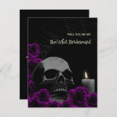 ゴシック様式のスカルとバラブライドメイド提案カード 招待状 (正面/裏面)