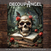 ゴシック様式のスカルとバラ- Decopage 薄葉紙