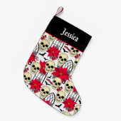ゴシック様式のスカルとパターン（の模様が）ある花 スモールクリスマスストッキング (正面 (吊り時))
