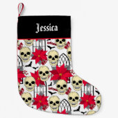 ゴシック様式のスカルとパターン(の模様が)ある花 スモールクリスマスストッキング (正面)