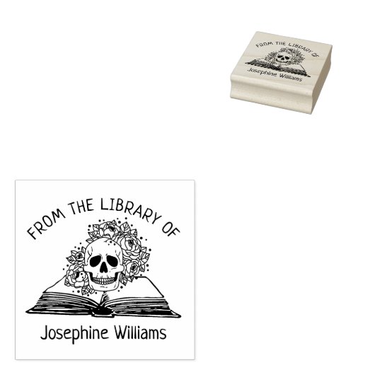 ゴシック様式のスカルの花の図書室から ラバースタンプ (押印)