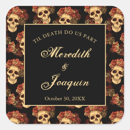 ゴシック様式のスカルは死ぬまで我々の部分的な黒結婚の スクエアシール (正面)