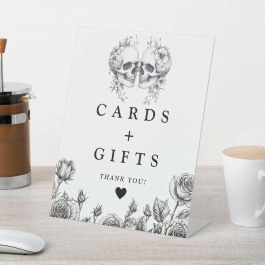 ゴシック様式のスカル白黒のカードとギフト 台座サイン (インサイチュ)