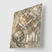 ゴシック様式のスカル、フクロウとキャンドルエフェメラ スクエア壁時計 (傾斜)