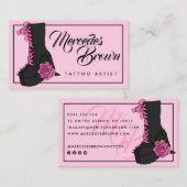 ゴシック様式のスクリプトブートピンクのタトゥーアーティスト 名刺 (正面/裏面)