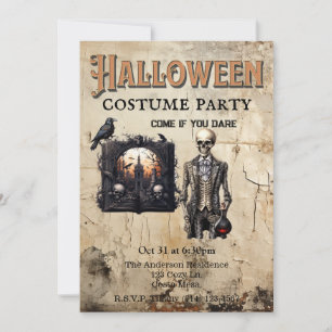 ゴシック様式のスケルトンとポーションのハロウィーンの衣装パーティー 招待状