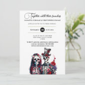 ゴシック様式のスケルトンの死んだ新郎新婦赤い白 招待状 (スタンド正面)