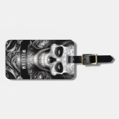 ゴシック様式のスケルトンスカル白黒の名前 ラゲッジタグ (正面横)