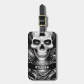 ゴシック様式のスケルトンスカル白黒の名前 ラゲッジタグ (正面縦)