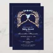 ゴシック様式のスケルトンハンドハロウィーンボーイベビーシャワー 招待状 (正面/裏面)