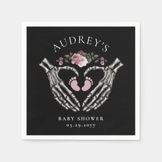 ゴシック様式のスケルトンハンドハートベビーガールシャワー スタンダードカクテルナプキン (正面)