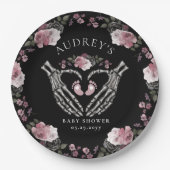 ゴシック様式のスケルトンハンドハートベビーガールシャワー ペーパープレート (正面)