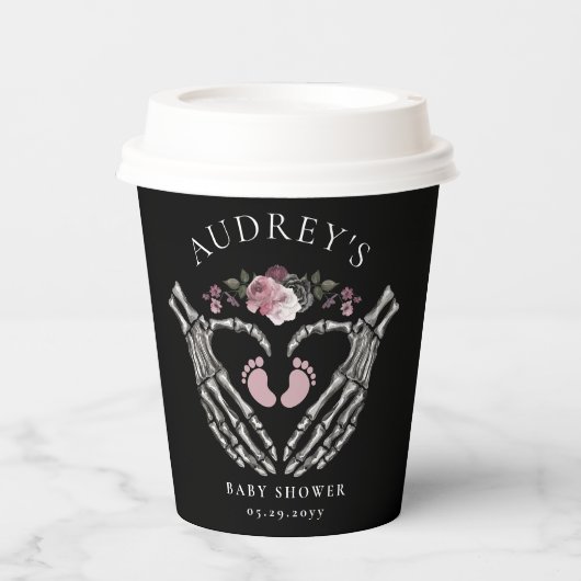 ゴシック様式のスケルトンハンドハートベビーガールシャワー 紙コップ (正面)