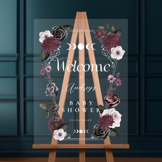 ゴシック様式のスケルトンハンドハートベビーシャワーへようこそ アクリルサイン