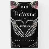 ゴシック様式のスケルトンハンドハートベビーシャワーへようこそ 横断幕 (縦)