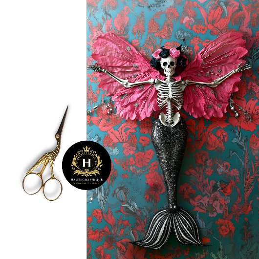 ゴシック様式のスケルトンマーメイドスカルデコページ 薄葉紙