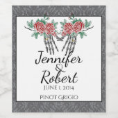 ゴシック様式のスケルトン手とバラ結婚ズワインラベル ワインラベル (シングルラベル)